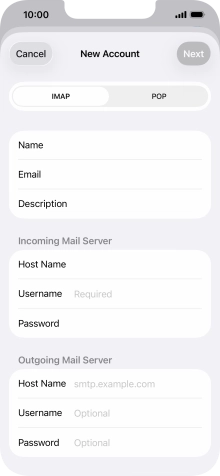 Press Username and key in the username for your email account.