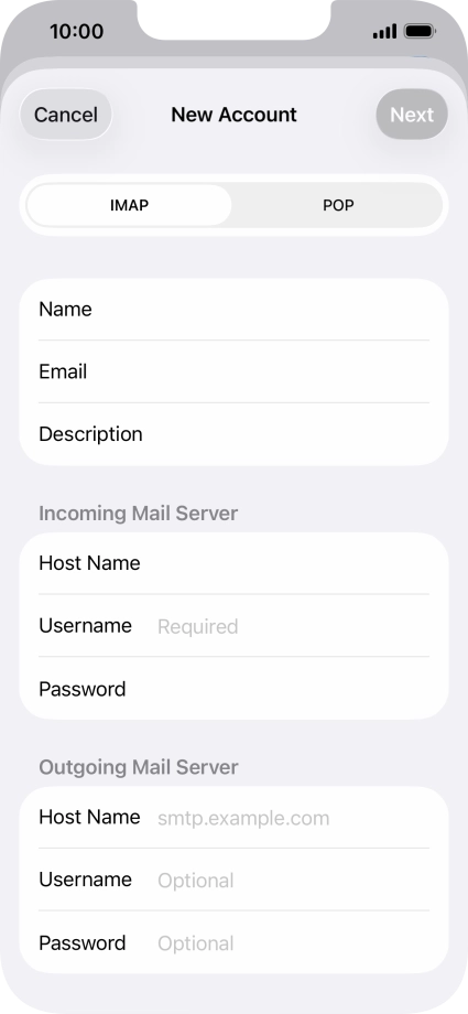 Press Username and key in the username for your email account.