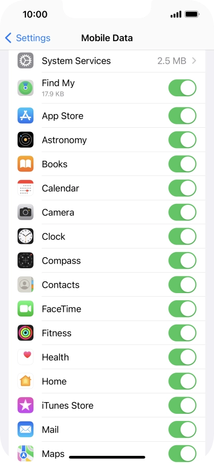 The data usage for each application is displayed below the name of the application.