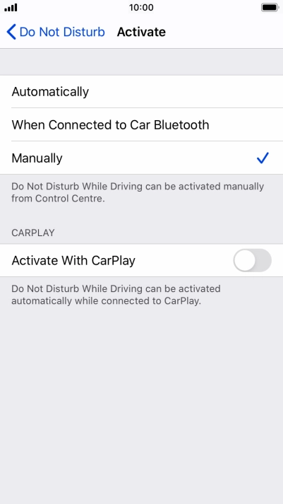 Press the required setting.