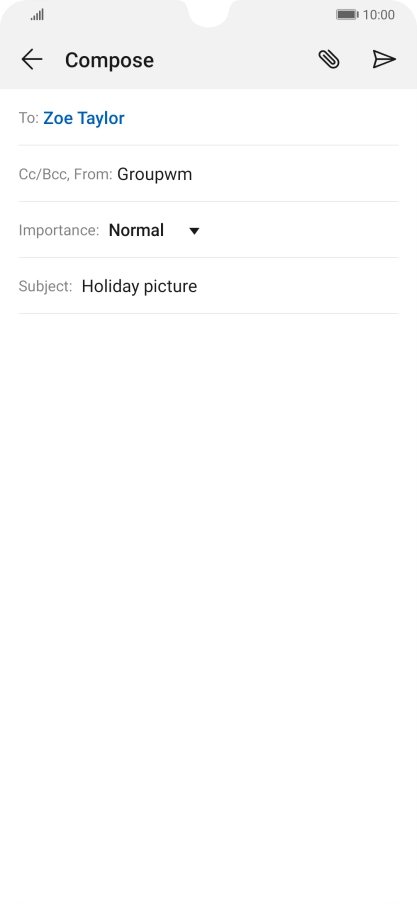 Press the text input field and write the text for your email message. Press the text input field and write the text for your email message.