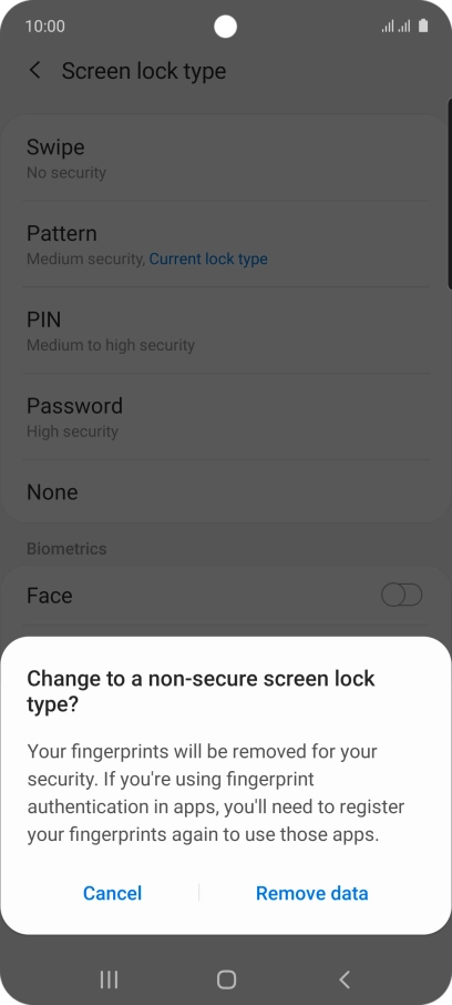Press Remove data.