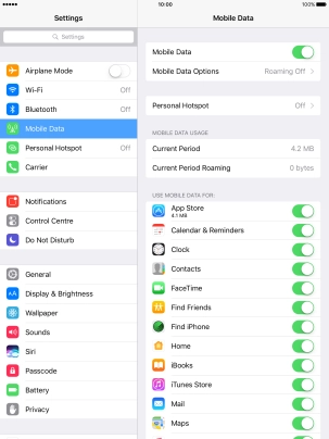The total data usage is displayed below MOBILE DATA USAGE. The total data usage is displayed below MOBILE DATA USAGE.