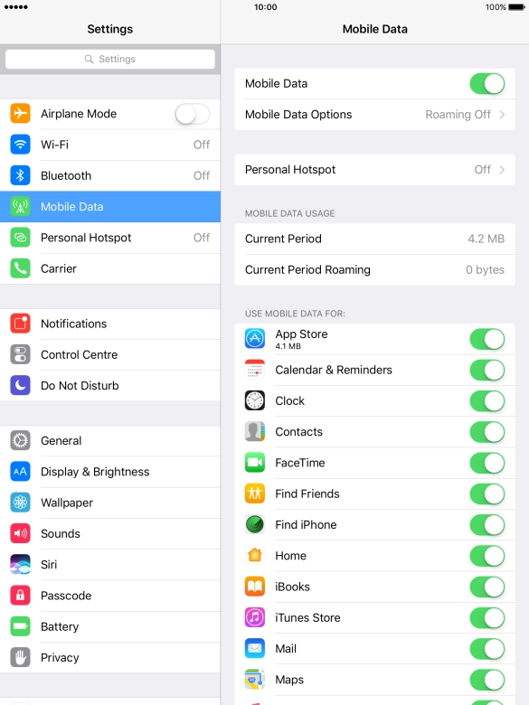 The total data usage is displayed below MOBILE DATA USAGE. The total data usage is displayed below MOBILE DATA USAGE.
