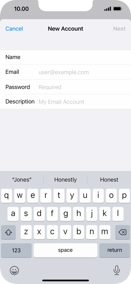 Press Email and key in your email address.