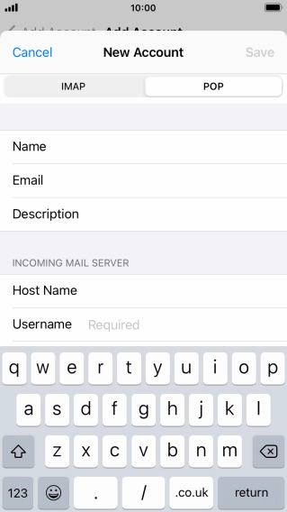 Press Username and key in the username for your email account.