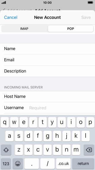 Press Username and key in the username for your email account.