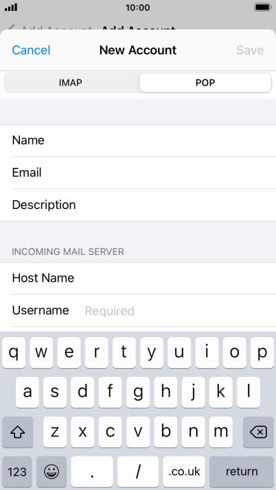 Press Username and key in the username for your email account.