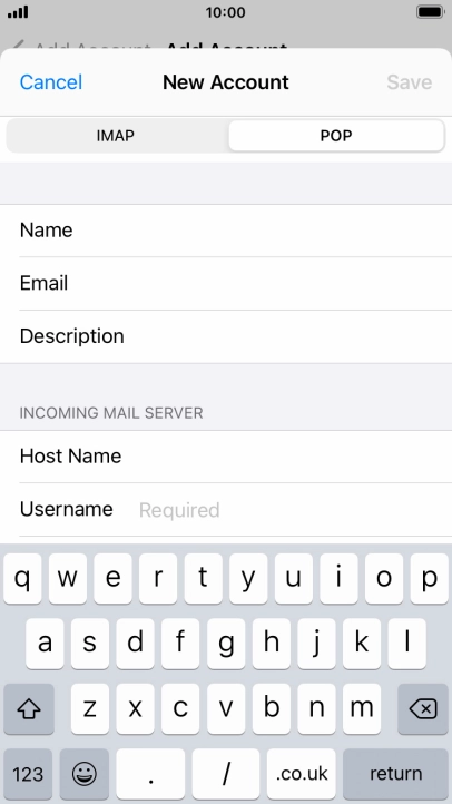 Press Username and key in the username for your email account.