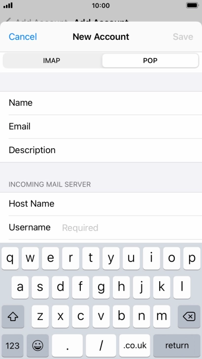 Press Username and key in the username for your email account. Press Username and key in the username for your email account.