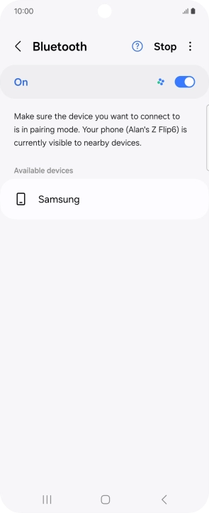 Press the required Bluetooth device and follow the instructions on the screen to pair the device with your phone.