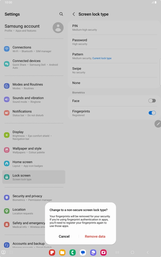 Press Remove data.