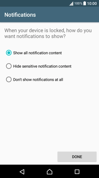 Press the required setting.