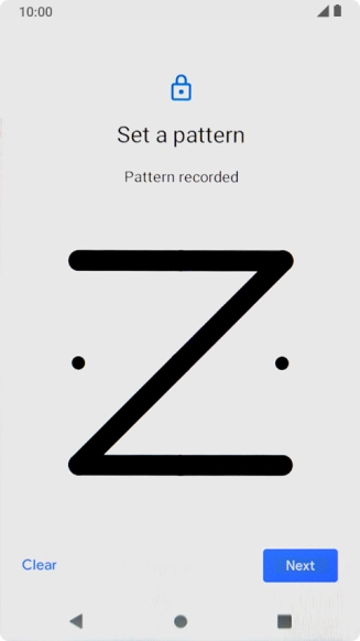 Slide your finger across the screen to connect at least four points and press Next. Slide your finger across the screen to connect at least four points and press Next.