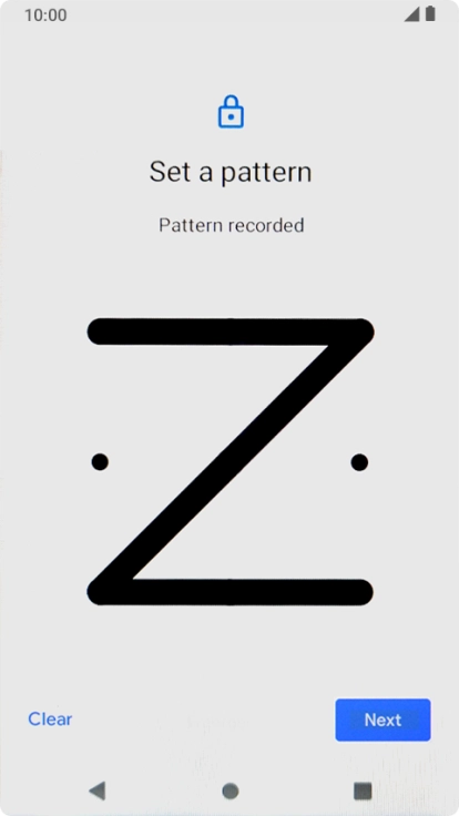 Slide your finger across the screen to connect at least four points and press Next. Slide your finger across the screen to connect at least four points and press Next.