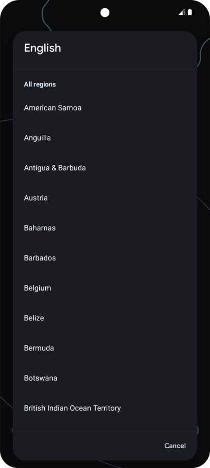 Press the required country or area. Press the required country or area.
