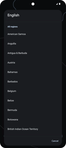 Press the required country or area. Press the required country or area.