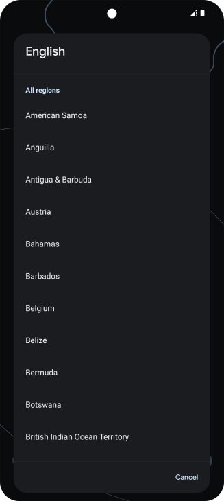 Press the required country or area. Press the required country or area.