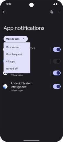 Press the required setting.
