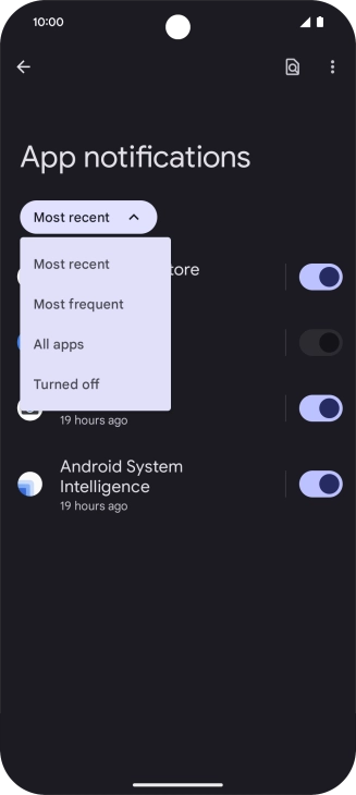 Press the required setting.