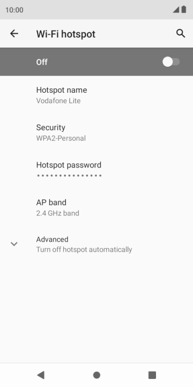 Press Hotspot name and key in the required name for the Wi-Fi hotspot. Press Hotspot name and key in the required name for the Wi-Fi hotspot.