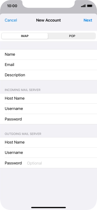 Press Password and key in the password for your email account. Please note that if you're using Vodafone's outgoing server, leave the password field empty.