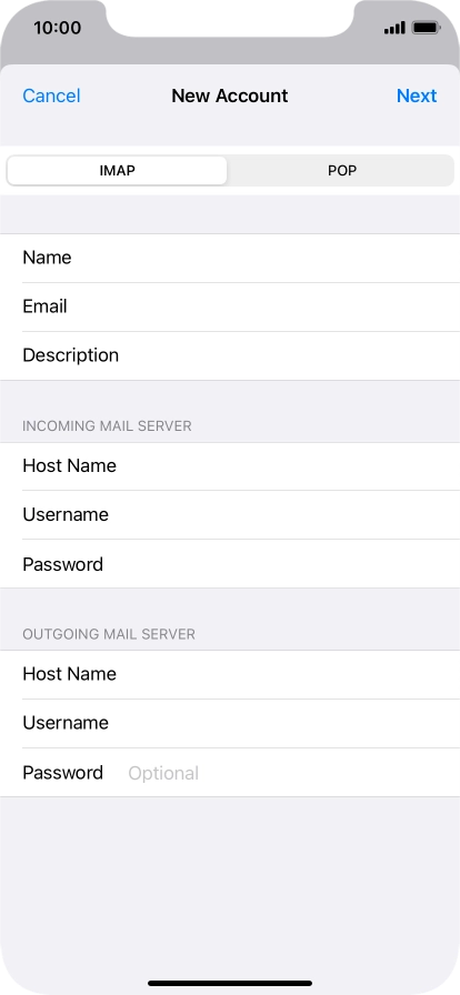 Press Password and key in the password for your email account. Please note that if you're using Vodafone's outgoing server, leave the password field empty.
