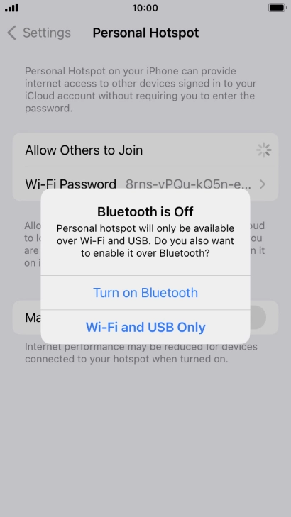 If Wi-Fi is turned on, press Wi-Fi and USB Only.