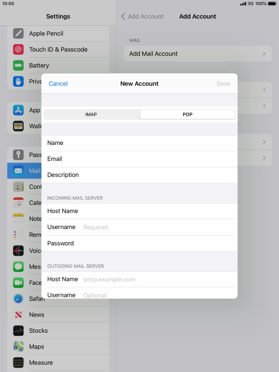 Press Username and key in the username for your email account.