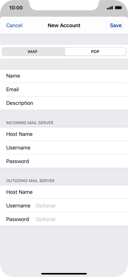 Press Username and key in the username for your email account. Please note that if you're using Vodafone's outgoing server, leave the username field empty.