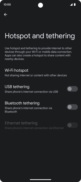 Press Wi-Fi hotspot. Press Wi-Fi hotspot.
