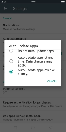 To turn on automatic update of apps using Wi-Fi, press Auto-update apps over Wi-Fi only.. To turn on automatic update of apps using Wi-Fi, press Auto-update apps over Wi-Fi only..