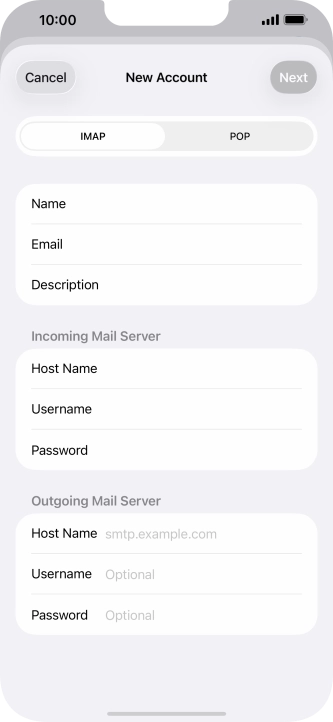 Press Host Name and key in the name of your email provider's outgoing server. Please note that if you can't send email messages when using your email provider's outgoing server, key in smtp.vodafone.net.au (Vodafone's outgoing server).