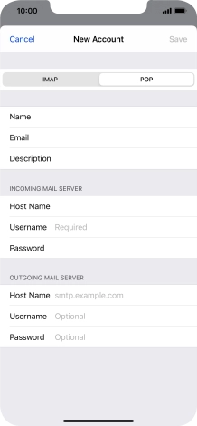 Press Username and key in the username for your email account.