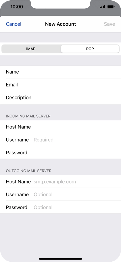 Press Username and key in the username for your email account.