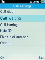 Select Call waiting and press the Left selection key.