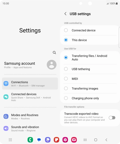 Press Transferring files / Android Auto. Press Transferring files / Android Auto.