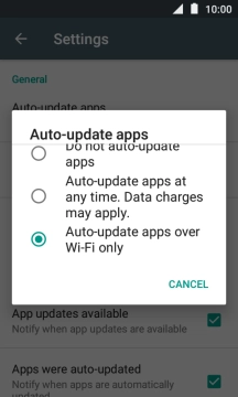 Press Auto-update apps over Wi-Fi only to turn on the function.