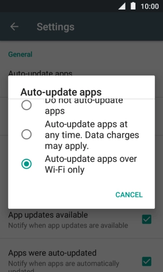 Press Auto-update apps over Wi-Fi only to turn on the function.