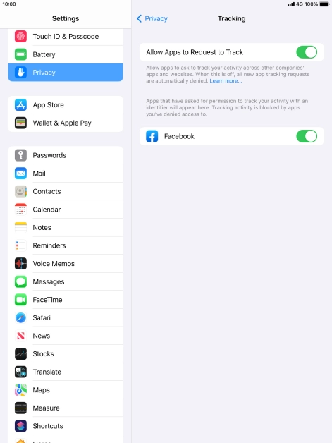 Press Allow Apps to Request to Track to turn the function on or off. Press Allow Apps to Request to Track to turn the function on or off.