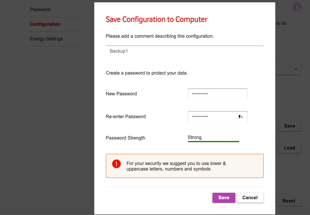 Follow the instructions on the screen to create a backup of the existing settings.