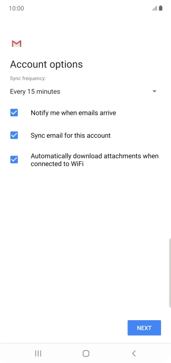 If this screen is displayed, you email account has been recognised and set up automatically. Follow the instructions on the screen to key in more information and finish setting up your phone.