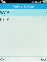 Select the required network mode and press the Left selection key.