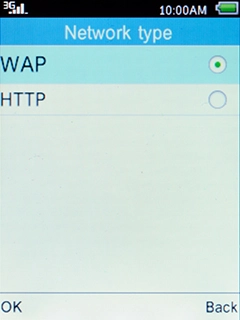 Select the required network mode and press the Left selection key.