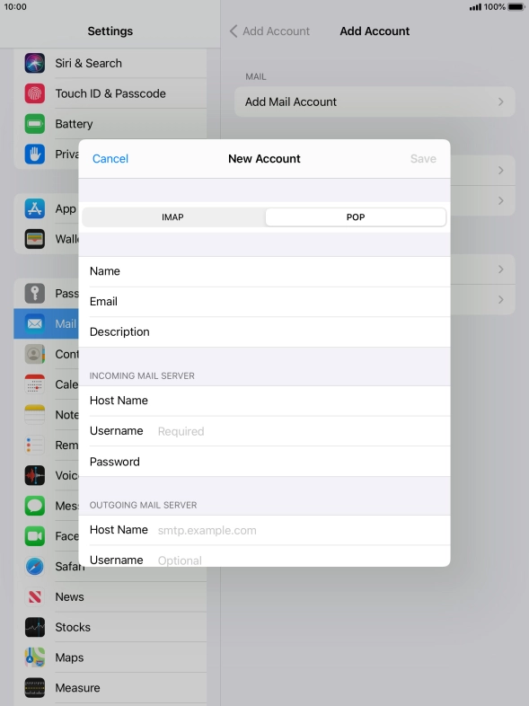 Press Username and key in the username for your email account.