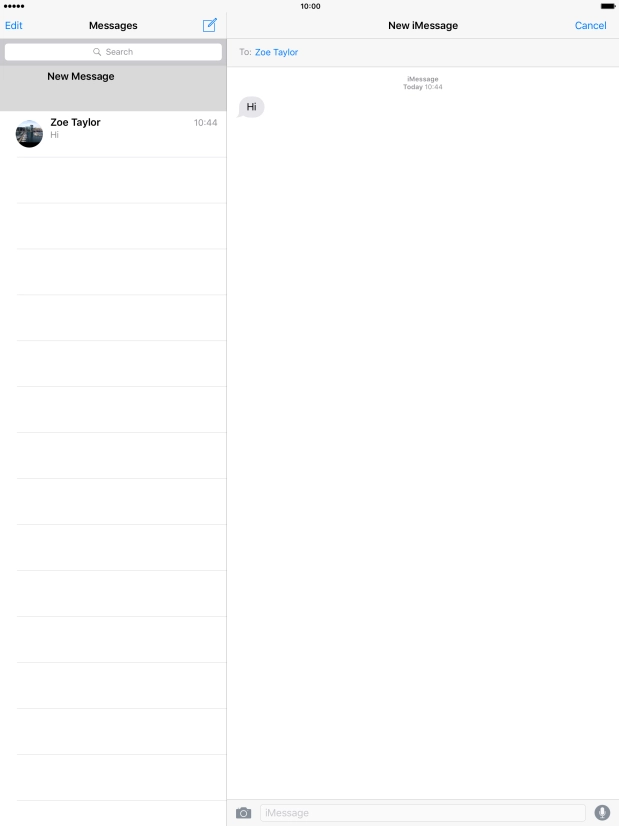 Press the text input field and write the text for your iMessage.