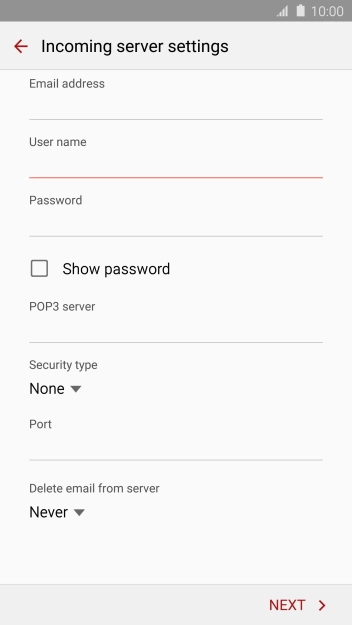 Press POP3 server and key in the name of your email provider's incoming server. Press POP3 server and key in the name of your email provider's incoming server.