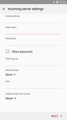 Press POP3 server and key in the name of your email provider's incoming server. Press POP3 server and key in the name of your email provider's incoming server.