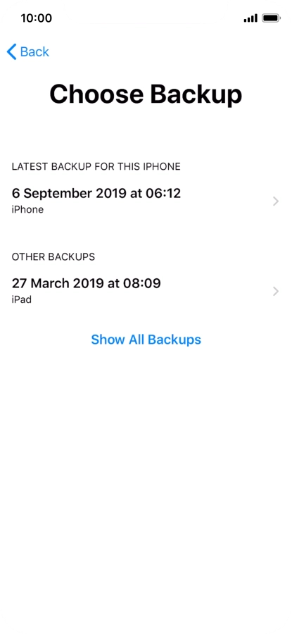 Press the required backup and your phone restores the content of the selected backup. Subsequently, follow the instructions on the screen to set up your phone and prepare it for use. Press the required backup and your phone restores the content of the selected backup. Subsequently, follow the instructions on the screen to set up your phone and prepare it for use.