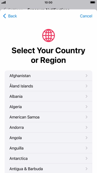 Press the required country.
